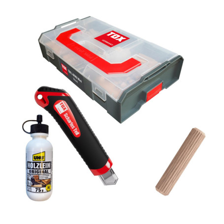 TOX Kit Compact L-BOXX Mini Wood avec Cutter et Chevilles en Bois