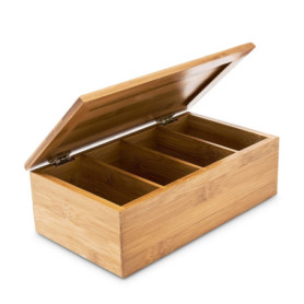 Boîte à thé en bambou Relaxdays avec 4 compartiments pour 80 sachets