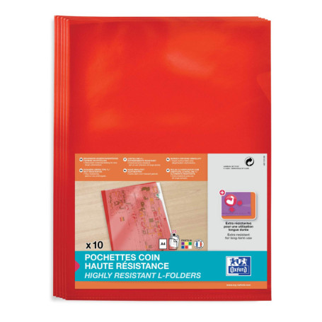Pochettes Plastiques A4 Oxford - Lot de 10, Haute Résistance Rouge