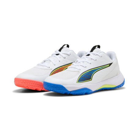 Chaussures de Handball PUMA Accelerate JR 4 - Blanc et Rouge Ultra Bleu