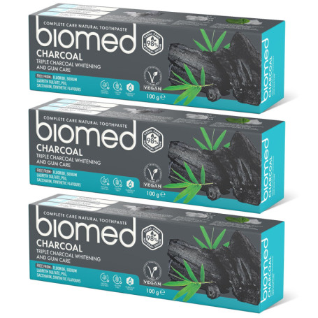 Dentifrice Biomed Triple Charcoal 98% Naturel - Soin des Gencives - Lot de 3