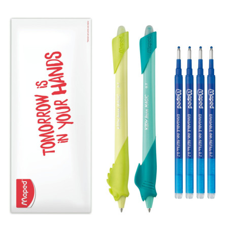 Maped Kidy Learn - Lot de 2 Stylos Effaçables Ergonomiques pour Enfants avec Recharges