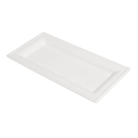 Assiettes Rectangulaires Bionic en Bagasse - 50 Unités - 26 x 13 cm - Blanc