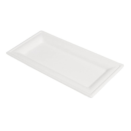 Assiettes Rectangulaires Bionic en Bagasse - 50 Unités - 26 x 13 cm - Blanc