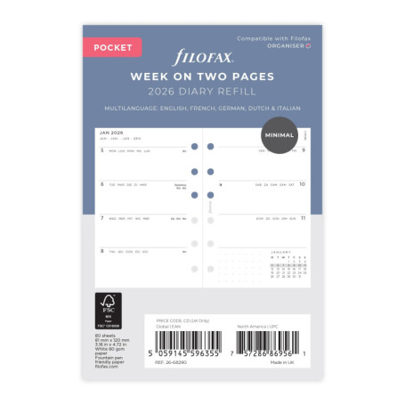 Agenda de Poche Filofax 2026 - Semaine sur Deux Pages