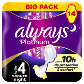 Always Platinum Serviettes Hygiéniques Secure Night Taille 4 avec Ailettes
