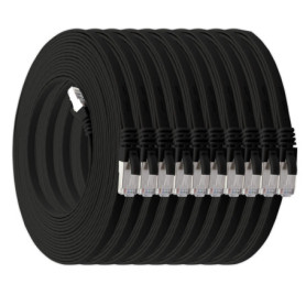 Lot de 10 Câbles Réseau Plat Cat7 - 0,25 m Noir