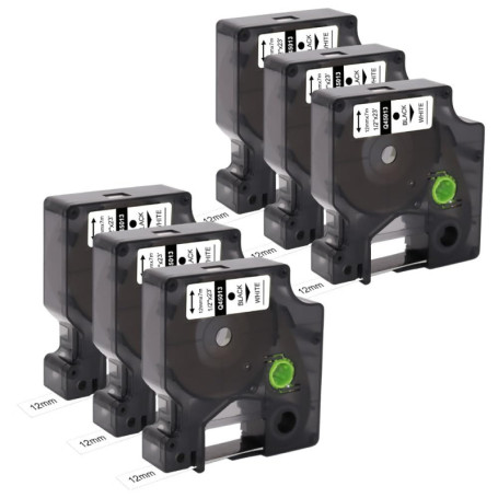 Lot de 6 Rubans Molabel Compatibles Dymo D1 45013 - Noir sur Blanc