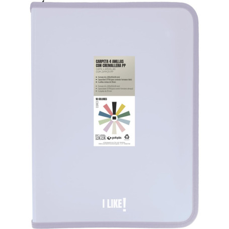 Classeur à Anneaux A4+ Lavande Soft avec Fermeture Éclair - Grafoplás