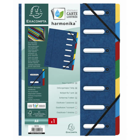 Trieur Harmonika Exacompta Bleu avec Élastiques et Compartiments A4