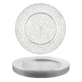 Set de 6 Assiettes en Plastique Argentées Réutilisables Ø23 cm