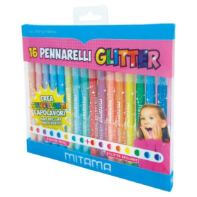 Kit créatif Mitama : 16 feutres pailletés pour enfants avec étui de rangement
