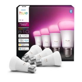 Philips Hue Ampoule Connectée LED A60 - Pack de 4, E27, Couleurs et Blancs, Intensité Variable