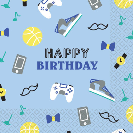Lot de 16 serviettes en papier 'Happy Birthday' - Décoration élégante pour anniversaires