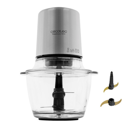 Hachoir Électrique TitanGlass 1000 de Cecotec - 500W, Bol en Verre 1L, 4 Lames en Titane