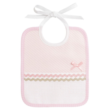 Bavoir Doux à Broder Motif Losanges Rose pour Bébé - Made in Italy