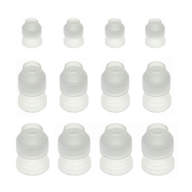 Kit d'Adaptateurs de Décoration pour Gâteaux - 12 Outils en Plastique Blanc