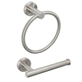 Ensemble de 2 Accessoires de Salle de Bain en Acier Inoxydable - Porte-Serviette et Support Papier Toilette