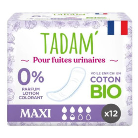 Serviettes Maxi Hypoallergéniques TADAM - Protection Urinaire en Coton Bio - Sachet de 12