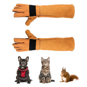 Gants de Protection Anti-Morsure pour Animaux en Cuir - Jaune