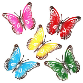Ensemble de 5 Décorations Murales Papillons en Métal Multicolores