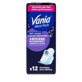 Vania Serviettes Hygiéniques Nuit - Protection Ultra Confort (12 pièces)