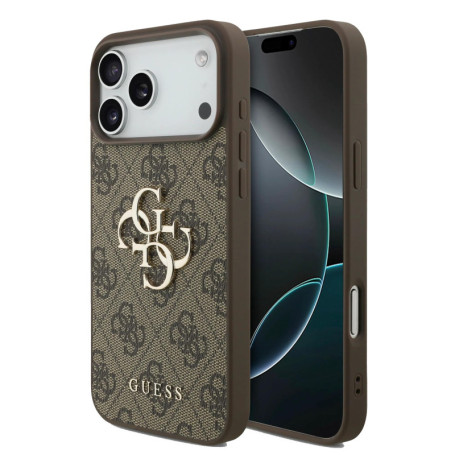 Coque en Cuir Synthétique Guess 4G pour iPhone 17 Pro Max - Brun Élégant