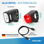 Kit d'Éclairage de Vélo Fischer avec Feu Avant et Arrière - Rechargeable USB