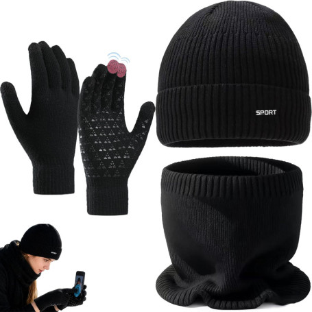 Ensemble d'Hiver Atsmoce : Bonnet, Écharpe et Gants Tactiles Unisexes