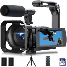 Caméscope 5K avec Zoom 16X et Vision Nocturne - Kit Complet