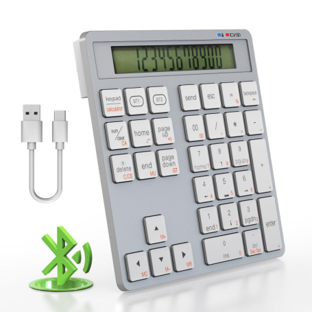 Rytaki Pro Pavé Numérique Bluetooth 2-en-1 avec Calculatrice - Clavier Sans Fil Rechargeable