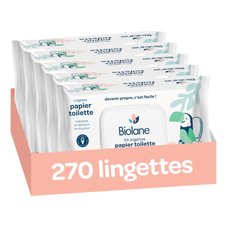 Lingettes Douces Biolane pour Toilette Bébé - Lot de 5 Paquets de 54