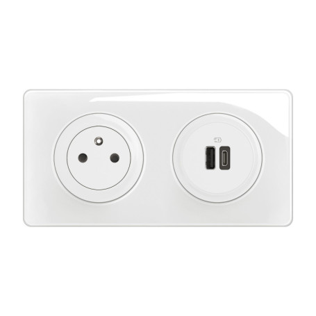 Prise Électrique Murale Céliane avec Double Chargeur USB - Blanc