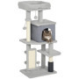 Arbre à Chat PawHut avec Lit et Tapis Griffoir - 104 cm, Gris Clair