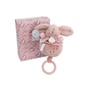 Boîte à Musique Lapin Doudou Rose - Peluche Musicale pour Bébé