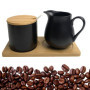 Service à Lait et Sucre en Céramique Noire avec Plateau en Bois