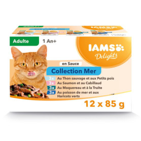 IAMS Nourriture Humide pour Chat Adulte - Saveurs de la Mer en Sauce, 12 Sachets