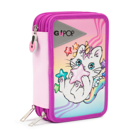 Trousse Triple GO POP Meowcorn - 3 Compartiments avec Crayons et Marqueurs