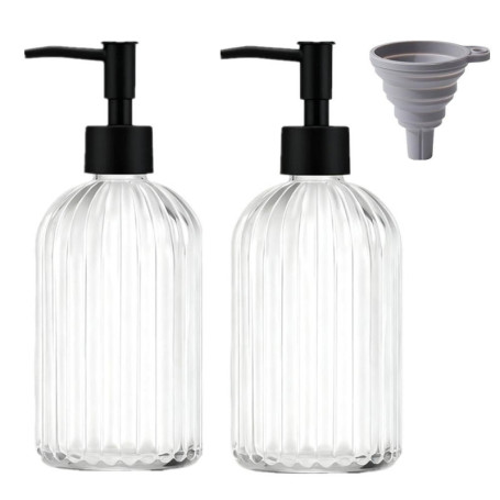 Lot de 2 Distributeurs de Savon en Verre TRIXES avec Pompe Noire Mate - 400ml