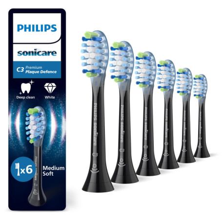 Philips Sonicare C3 Premium Plaque Defence - Lot de 6 Têtes de Brosse à Dents Noires