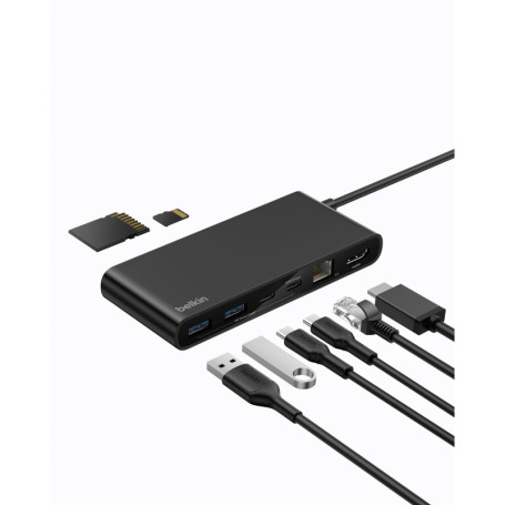 Hub USB-C 8-en-1 Belkin avec 4K à 60 Hz et Ethernet 2,5 Gbit/s - Noir