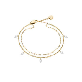 Bracelet Multi-Rangs en Acier Inoxydable Doré avec Pierres Navettes