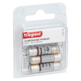Fusibles Legrand 32A sans témoin - Blister de 3 cartouches 10,3x38mm