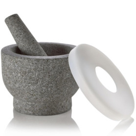Mortier et pilon en granit 15,2 cm avec couvercle en silicone