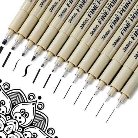 MOLHEM Lot de 12 Stylos à Dessin Micro-Pointe Noirs pour Artistes