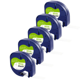 Lot de 5 Rubans Blancs pour Étiqueteuse Dymo LetraTag - Étiquettes Plastiques Rechargeables