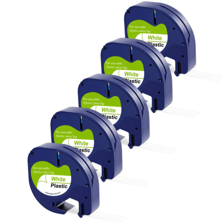 Lot de 5 Rubans Blancs pour Étiqueteuse Dymo LetraTag - Étiquettes Plastiques Rechargeables