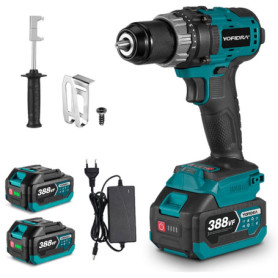 Perceuse Visseuse Sans Fil Yofidra 21V avec 2 Batteries 3Ah et LED