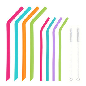 Set de 8 Pailles en Silicone Réutilisables avec Brosses de Nettoyage - Écologiques et Colorées