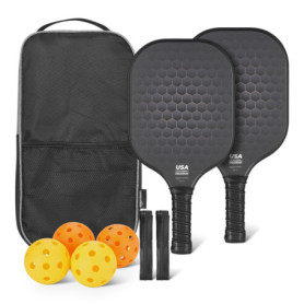 Set de 2 Raquettes de Pickleball USAPA avec 4 Balles et 2 Grips - Noir Stealth